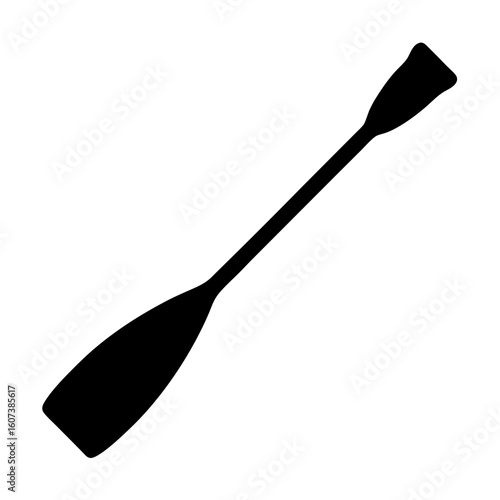 Black and white graphic representation of a canoe paddle on a white background