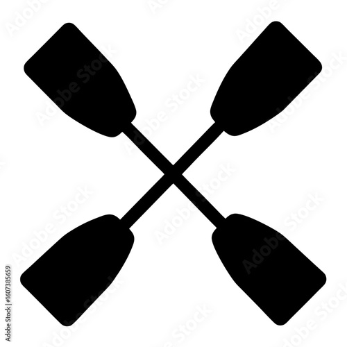 Two crossed black rowing oars creating an X on white background