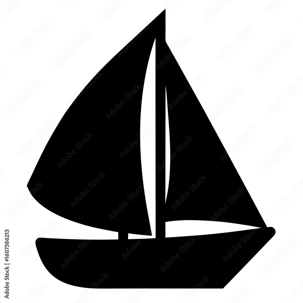 Fototapeta premium Simple black and white sailboat illustration with sails, mast and hull