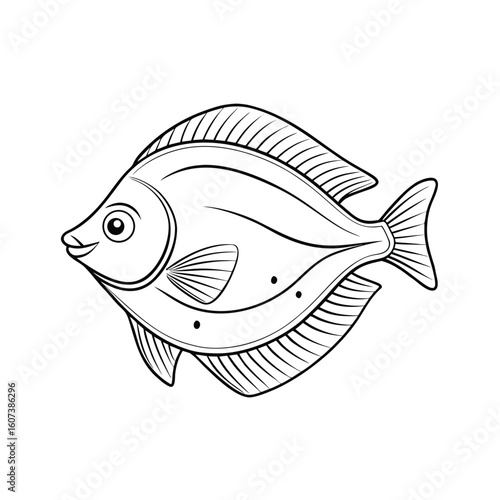 Outline of a flounder fish in a simple vector illustration isolated on white background