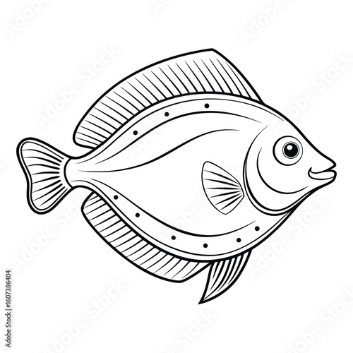 Simple outline illustration of a flounder fish isolated on white background