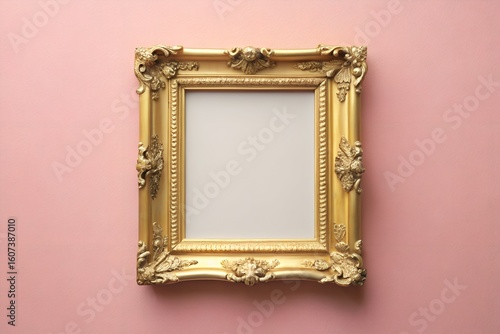 Ornate gold frame on a pink wall perfect for displaying artwork
