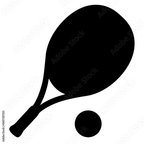 Silhouette of a tennis racket and a tennis ball in black and white