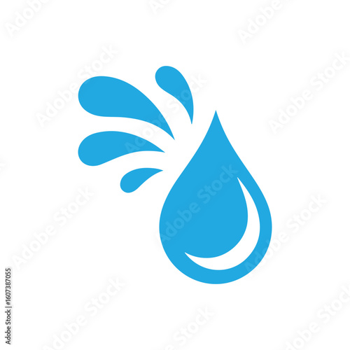 Water Drop Icon with Splashes Isolated on White Background