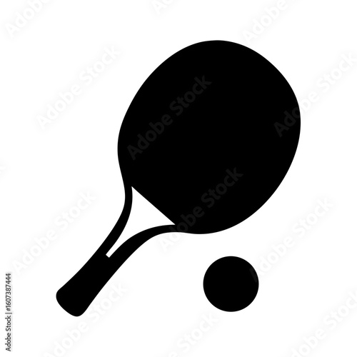 Stylized ping pong paddle and ball symbol for indoor sports activity
