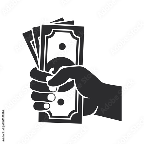 Hand holding cash banknotes in monochrome style  