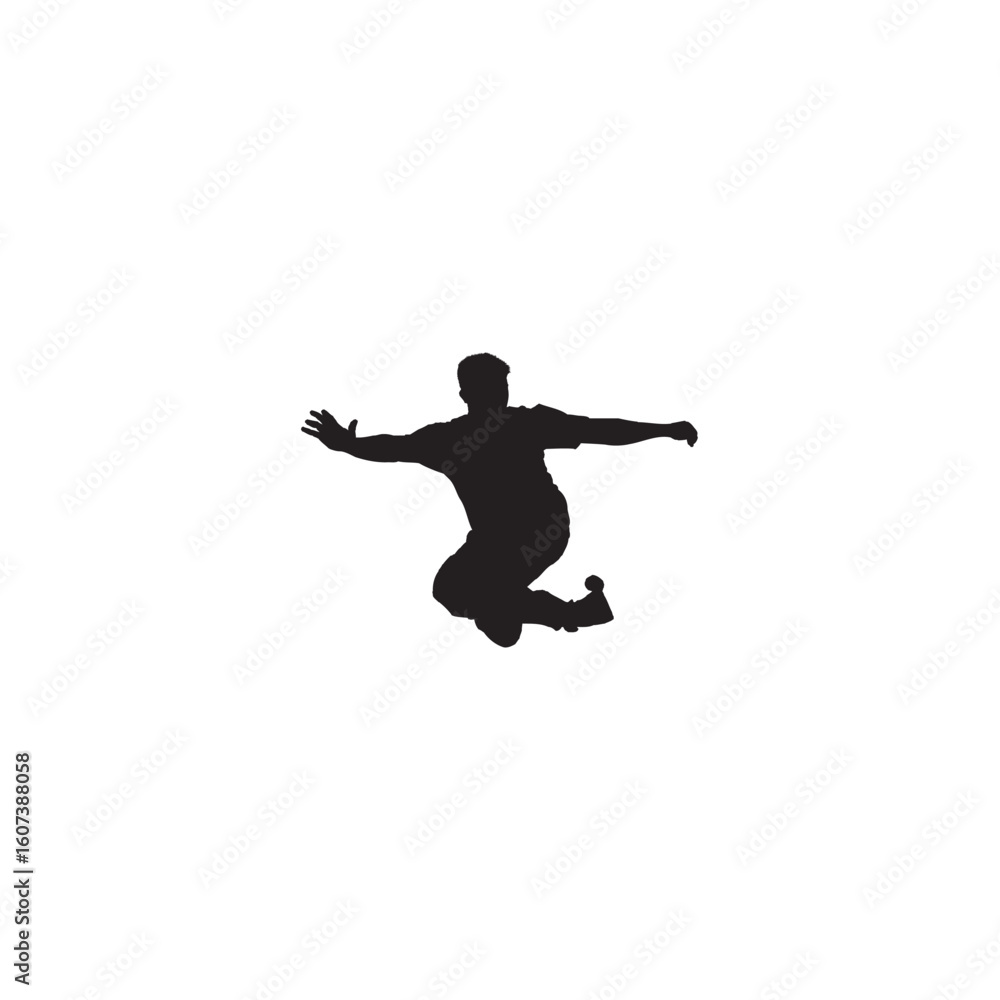 Naklejka premium Man on roller skates jumping silhouette isolated on white background displaying freedom