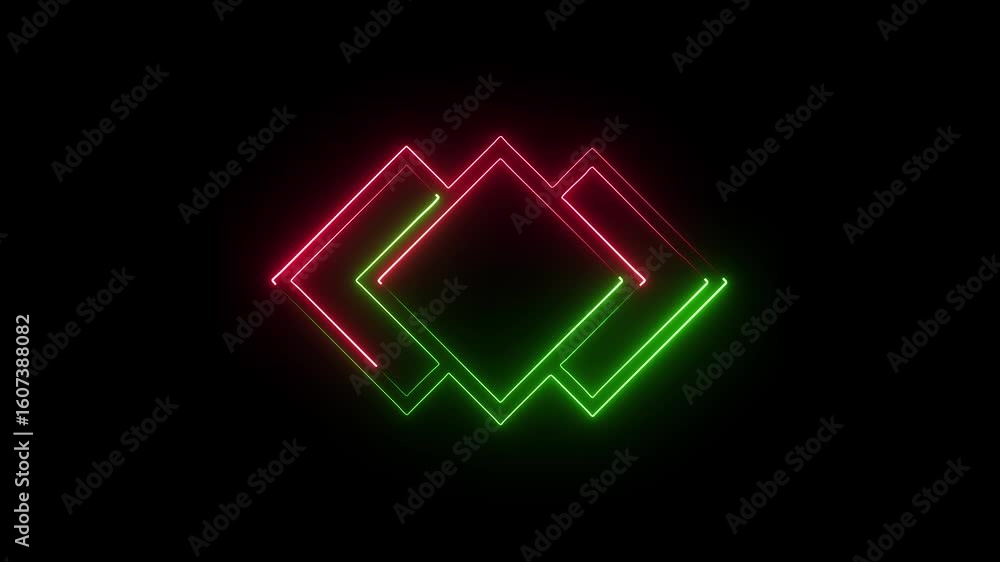 Abstract Glowing saber squire neon frame on red & green color on black background Abstract Glowing saber squire neon frame on red & green color on black background