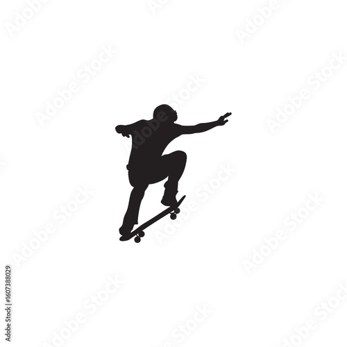 Skateboarder silhouette performing a trick airborne extreme sport skateboarding illustration design