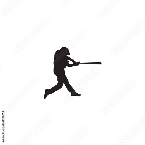 Baseball player silhouette hitting ball with bat isolated on white background