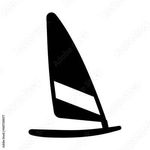 Silhouette of a windsurfing board with a sail, minimalist and modern