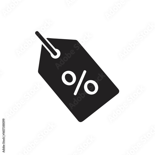 Black discount tag icon with percentage symbol on white background  