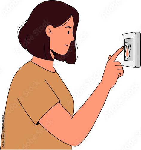 A woman turning on or off a light switch.
