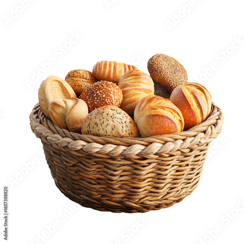 Wallpaper Mural Artisan Breads and Rolls in Rustic Wicker Basket: Warm, Golden Light, Isolated on Black. Torontodigital.ca