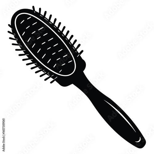 Stylized silhouette of a hairbrush with a sleek handle and bristles isolated on white background