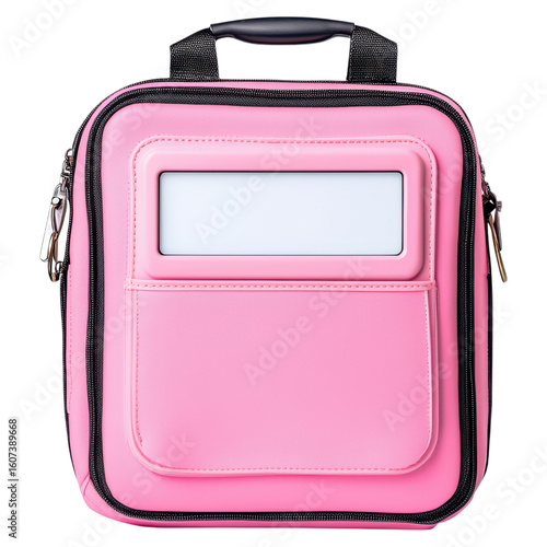 Fototapeta Stylish Pink Insulated Lunch Bag for School or Work Use isolated on transparent background.