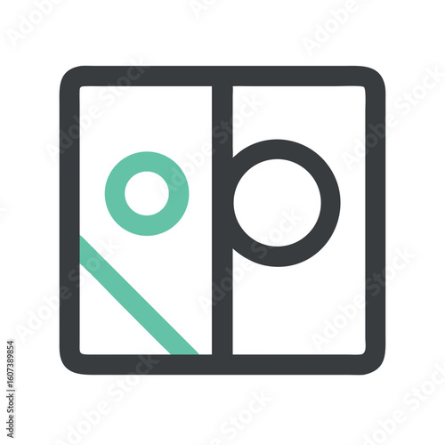 Minimalist graphic icon divided in two with circle elements