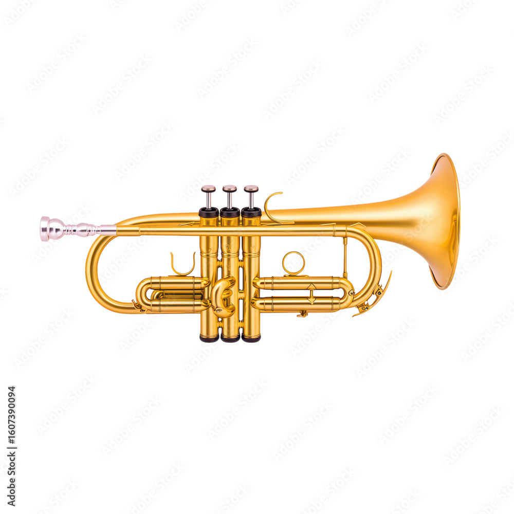 Fototapeta premium Golden Trumpet Musical Instrument isolated on transparent background.
