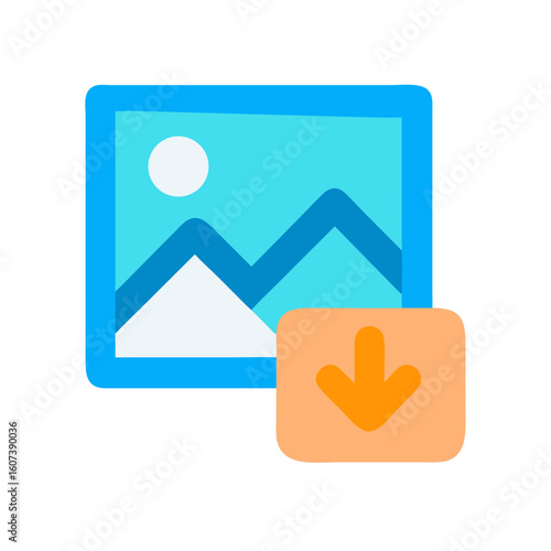 Download image icon in trendy blue and orange colors