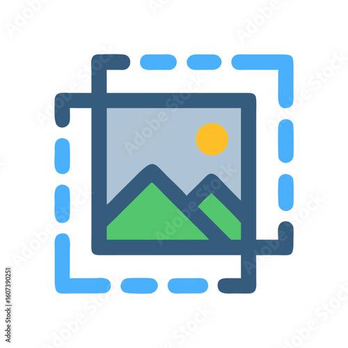 Image cropping tool interface with mountains and sun
