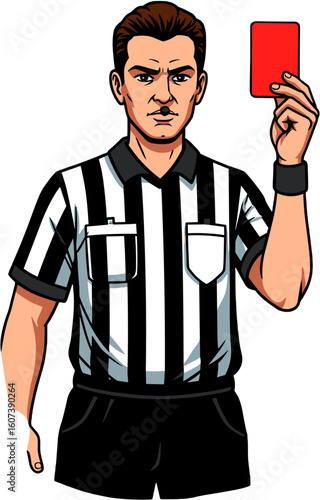 A referee issuing a red card, a moment of authority and discipline on the field.