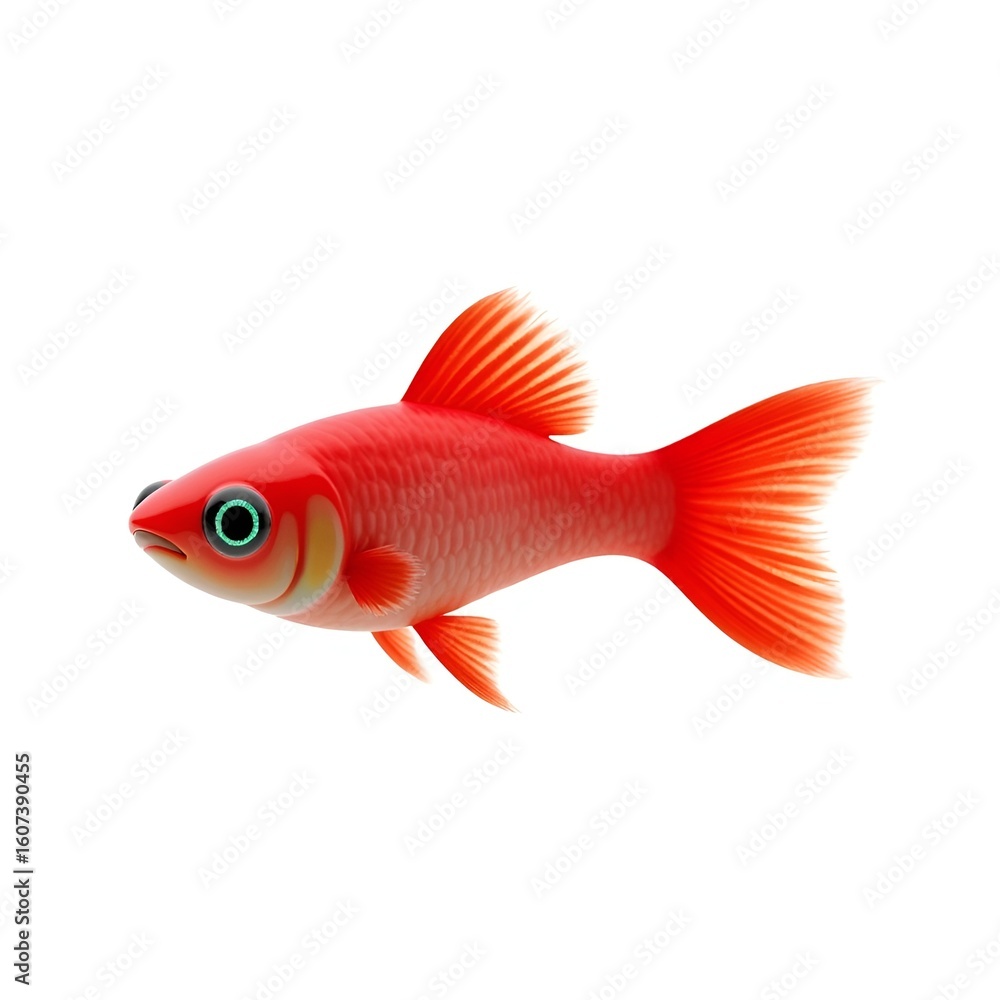 Fototapeta premium Red Guppy Fish Isolated on White Background, Vibrant Tropical Aquarium Fish Illustration