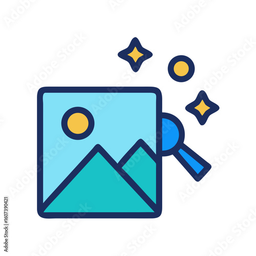 Searching picture with magnifying glass for editing or design