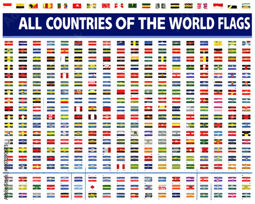 All world flags are vectors of rectangular icons, Flags of all countries,World nations waving flags. Official country signs with names, countries' flag banners. International travel symbols, geography