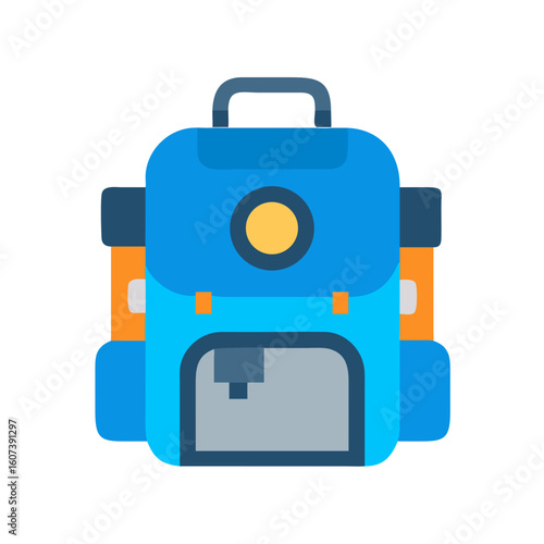 Blue backpack vector on black background in flat style