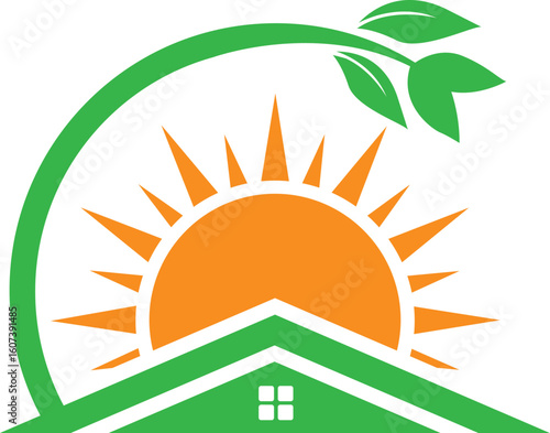Sunrise Home Design Green Real Estate Logo Illustration vector icon