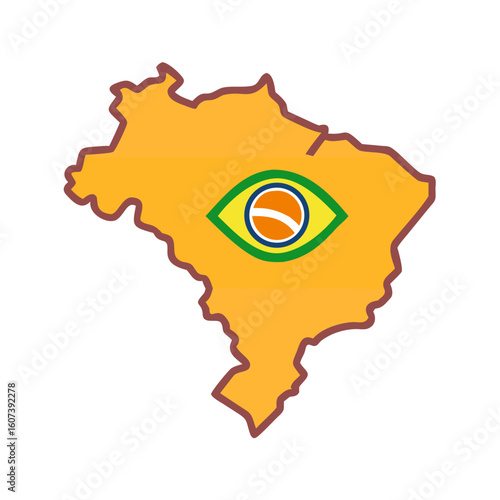 Stylized outline of brazil featuring the national flag as an eye symbol