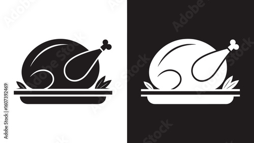Roasted Chicken Icon: Simple, Elegant, Black and White Thanksgiving Design