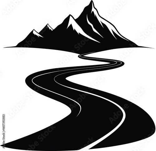 Winding road leading to majestic snow capped mountains travel journey