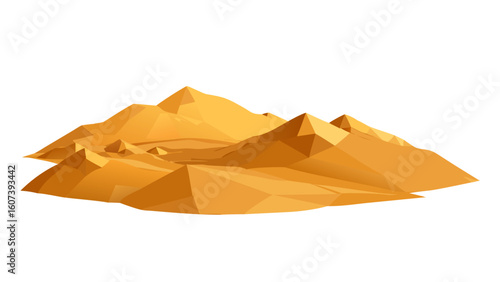 Low poly desert landscape with sharp peaks and sandy dunes on black background