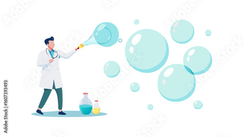 Scientist creates bubbles with laboratory equipment and scientific discovery