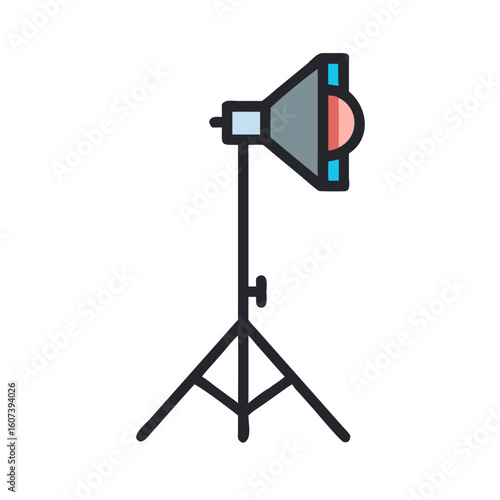 Studio lighting equipment icon isolated on black background