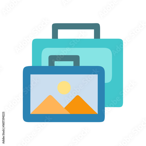 Flat illustration of a travel portfolio of creative works