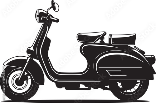 Classic retro scooter vector illustration. Monochrome moped graphic design element isolated on a white background for urban transport concepts.