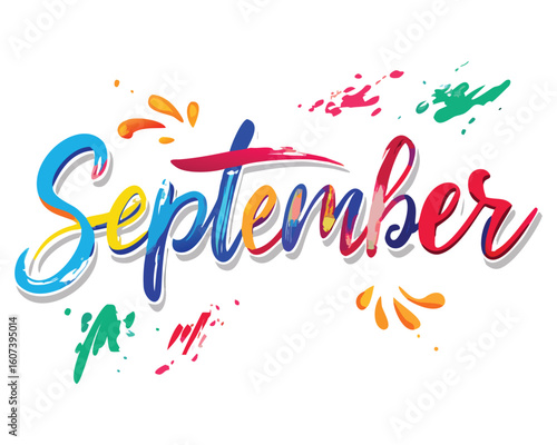 Colorful september month illustration with paint splashes for calendar design and decoration ideas, September text design