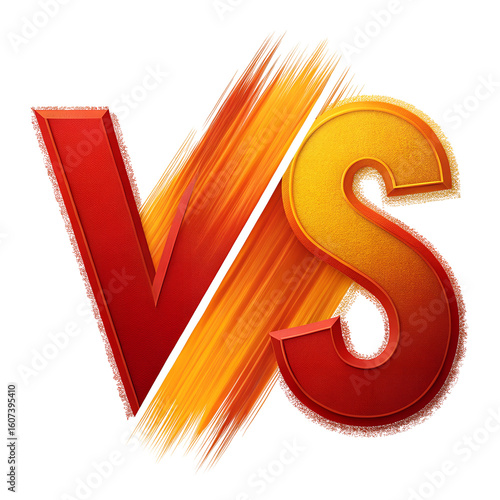 Bold versus symbol with fiery red and orange brush strokes isolated on transparent background