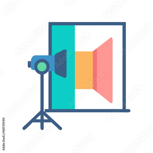 Flat vector illustration of a studio light with backdrop