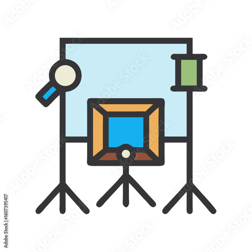 Illustration of a complete photography studio equipment setup