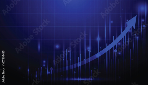 stock market chart with upward arrow isolated line on financial background, market investment trading and arrow graph vector illustration design.
