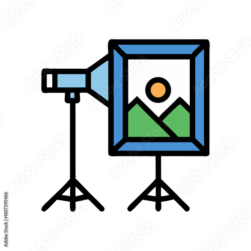 Retro style landscape art illustration with vintage projector