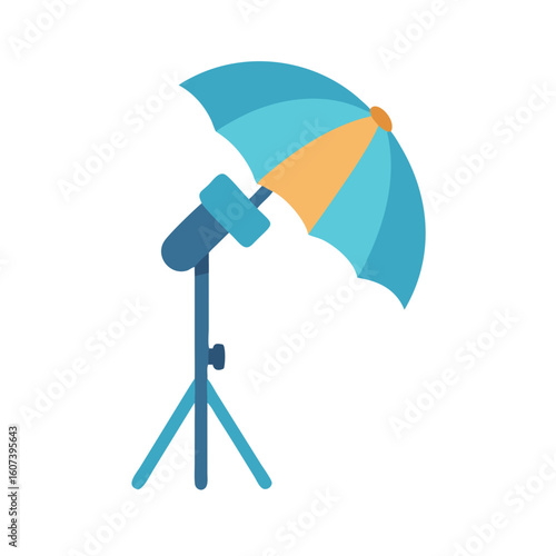 Studio lighting setup with umbrella reflector on black background