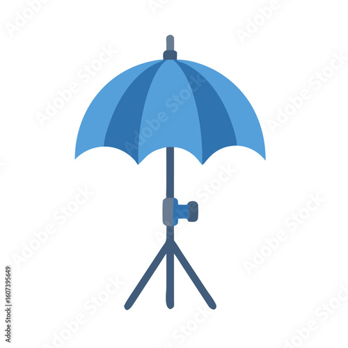 Flat design blue studio umbrella on a tripod stand