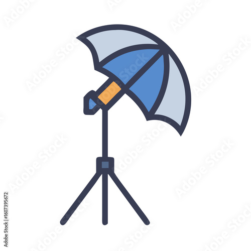 Isolated studio lighting equipment icon with umbrella diffuser