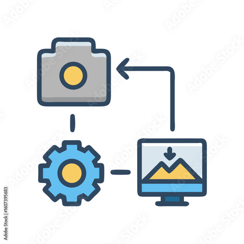 Image import process with camera, gear and computer graphic