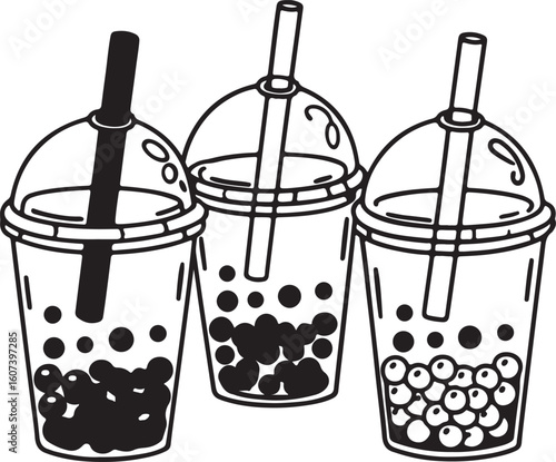 Trendy bubble tea drinks silhouette illustration