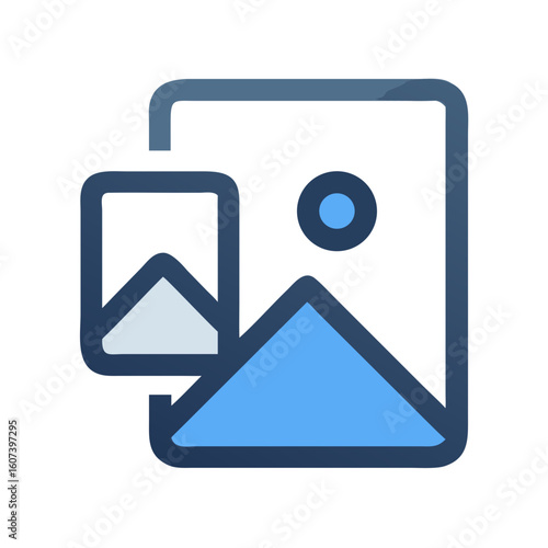Image gallery icon showing layered pictures in blue hues